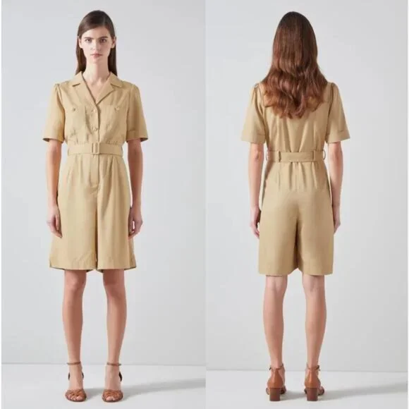 NEW LK Bennett Stella Lined Blend Belted Short Sleeves Short Playsuit Size: 2